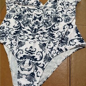 Girls Navy Floral Print One-Piece Swimsuit